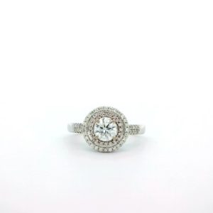 0.50ct E SI and Pink Diamond Double Halo Engagement Ring